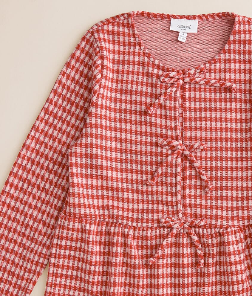 Girls - Gingham Bow Peplum Top