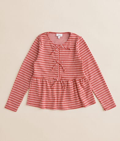 Willow & Root Girls - Gingham Bow Peplum Top front view
