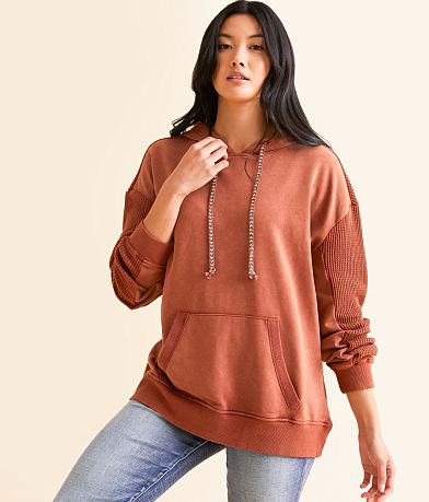 BKE Pieced Waffle Knit Hooded Sweatshirt front view