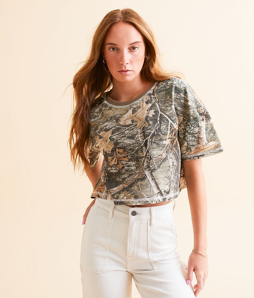 Gilded Intent Camo Boxy Cropped T-Shirt front view