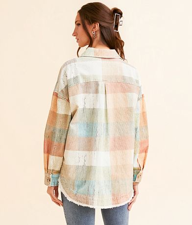 BKE Checkered Corduroy Oversized Shacket BACK