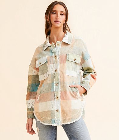 BKE Checkered Corduroy Oversized Shacket FULL_LEFT_SIDE