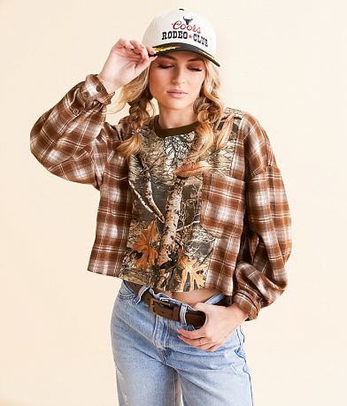 Gilded Intent Camo Plaid Top front view