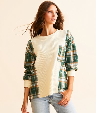 BKE Pieced Waffle Knit Top front view
