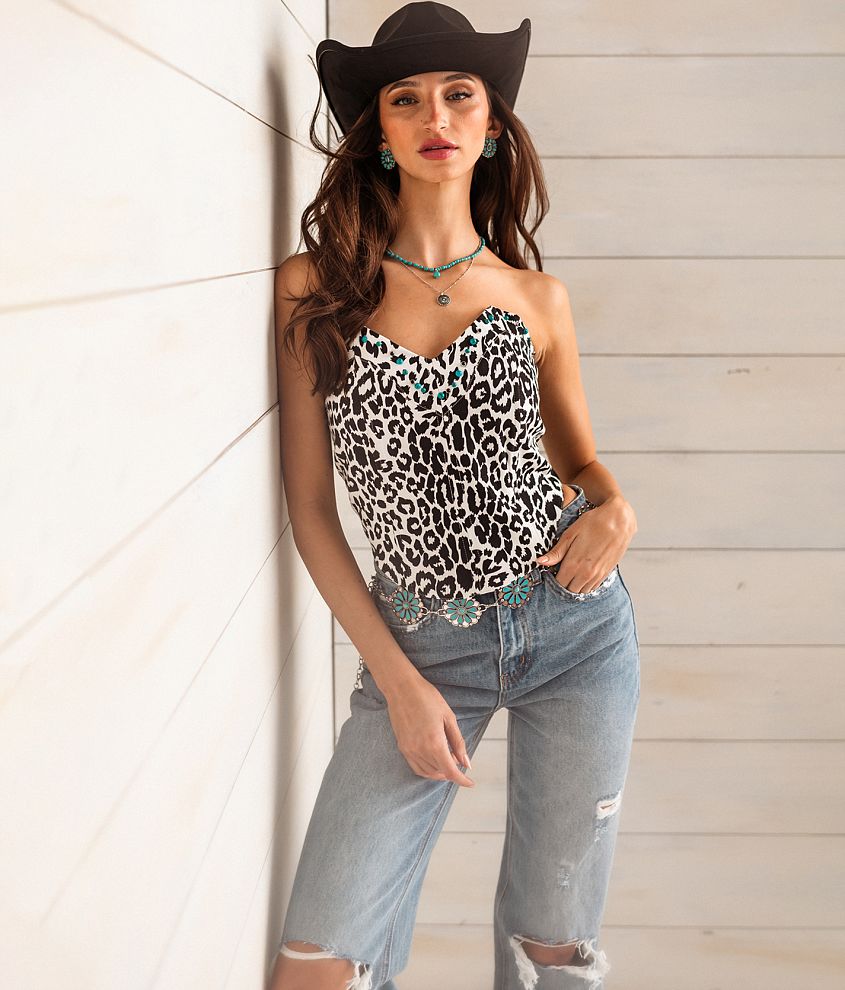 Sterling & Stitch Animal Print Corset Tube Top