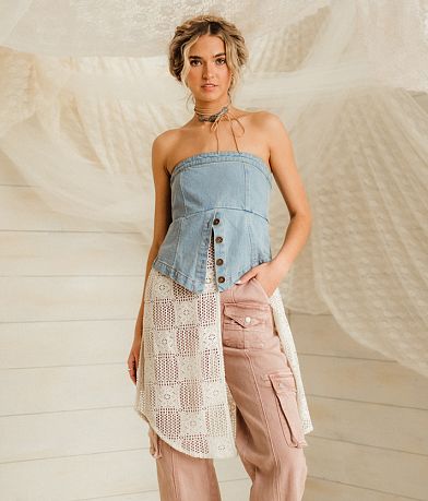 Gimmicks Denim & Lace Tube Top front view