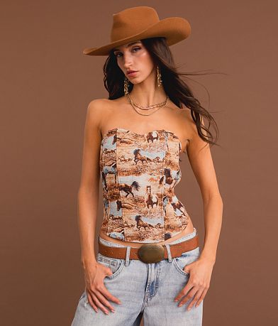 Sterling & Stitch Western Jacquard Tube Top front view