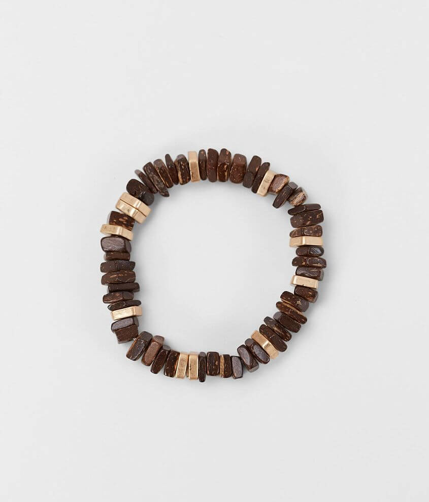 BKE Wooden & Gold Beaded Bracelet front view