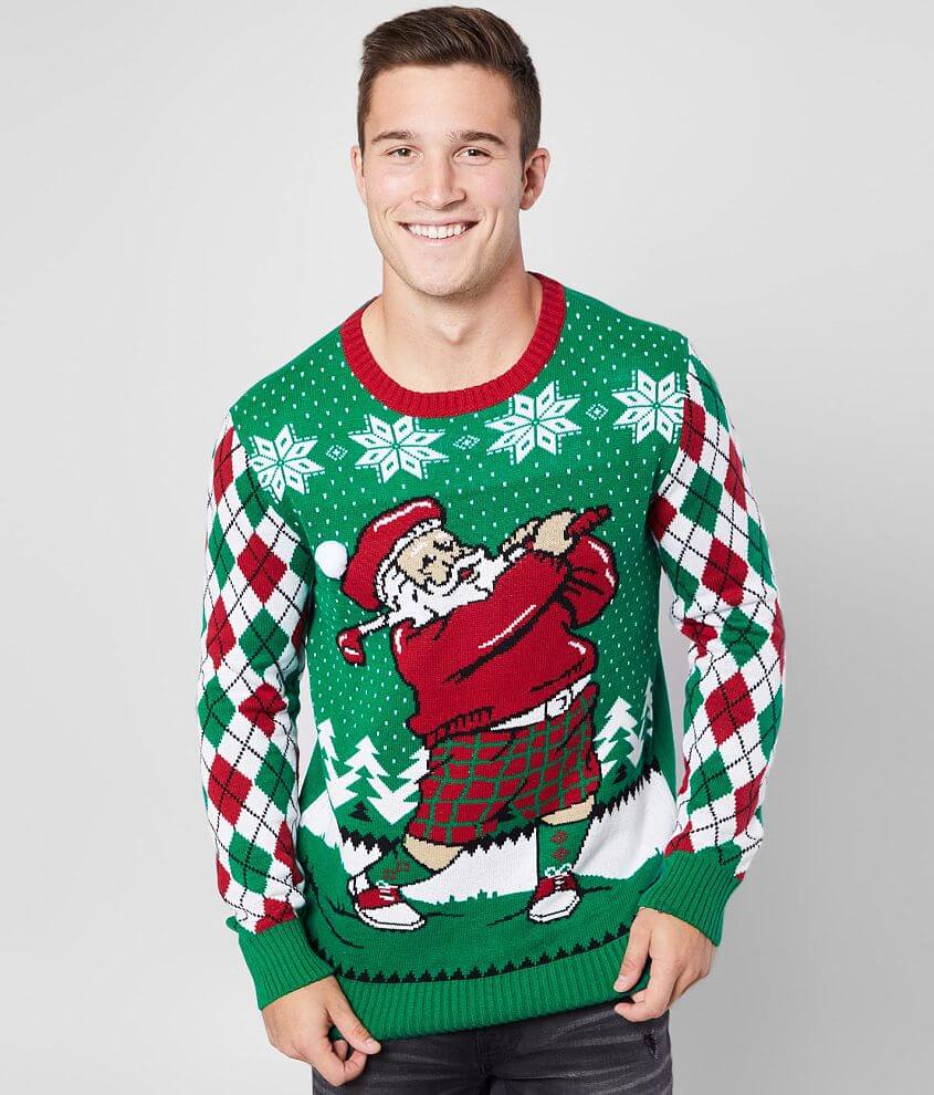 Ugly Christmas Sweater Golfer Santa Sweater Men s Sweaters in