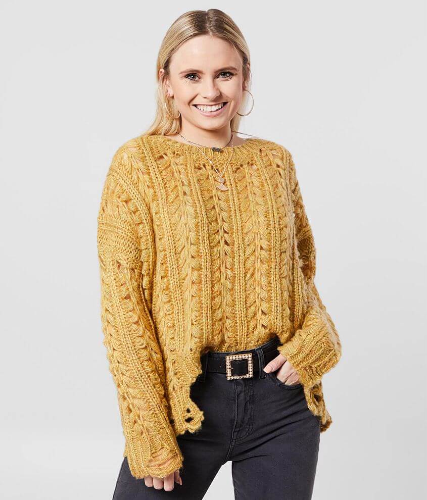 BKE Destructed Open Weave Sweater front view