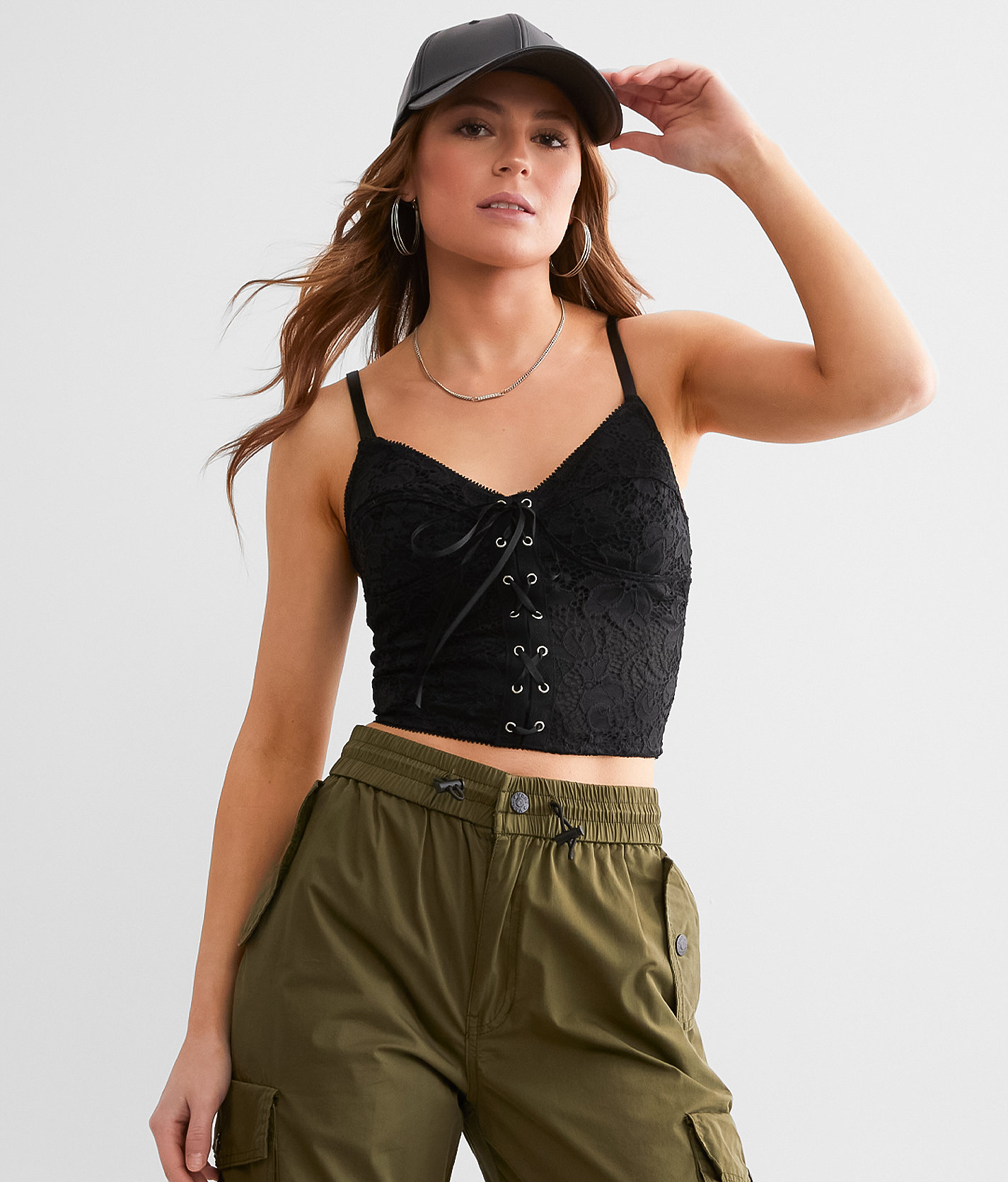 Mono B Lace Corset Cropped Tank Top - Women's Tank Tops In Black | Buckle