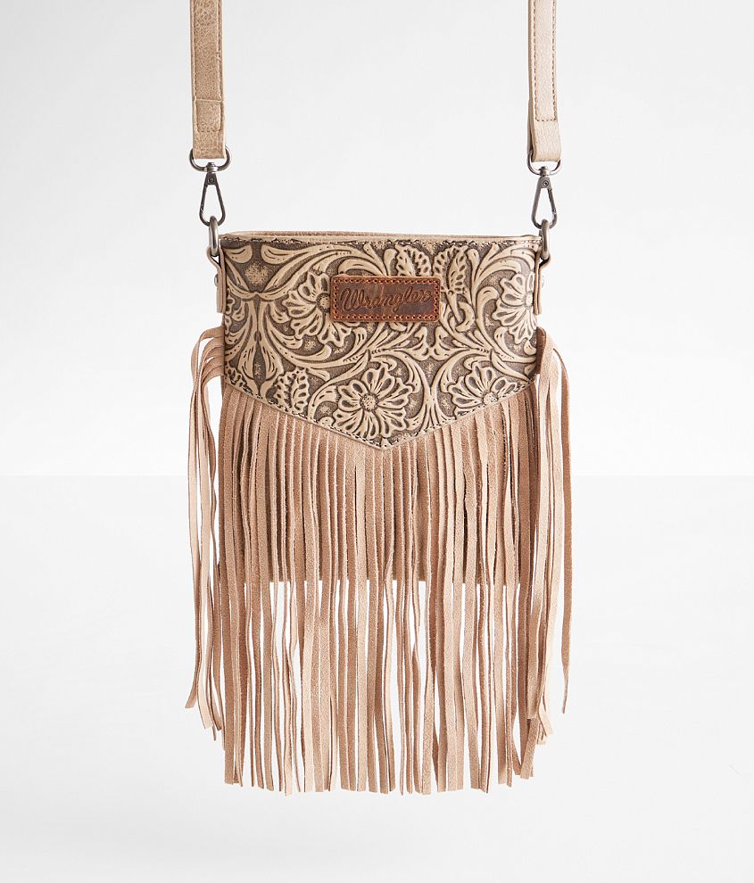 Wrangler&#174; Vintage Leather Fringe Crossbody Purse front view