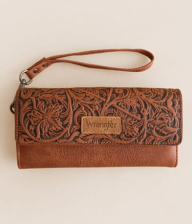 Wrangler® Tooled Wristlet Wallet front view