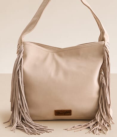 Wrangler® Studded Leather Fringe Hobo Bag front view