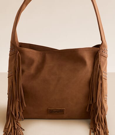Wrangler® Studded Leather Fringe Hobo Bag front view