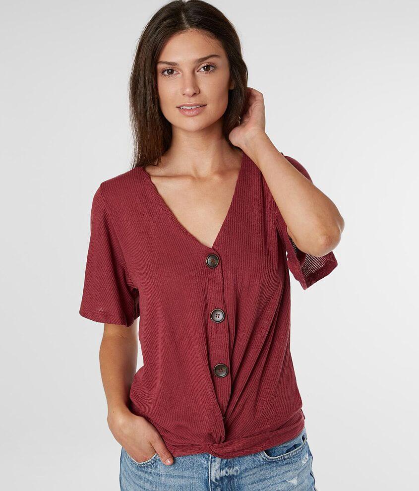 Image of Daytrip Button Down Twisted Hem Top