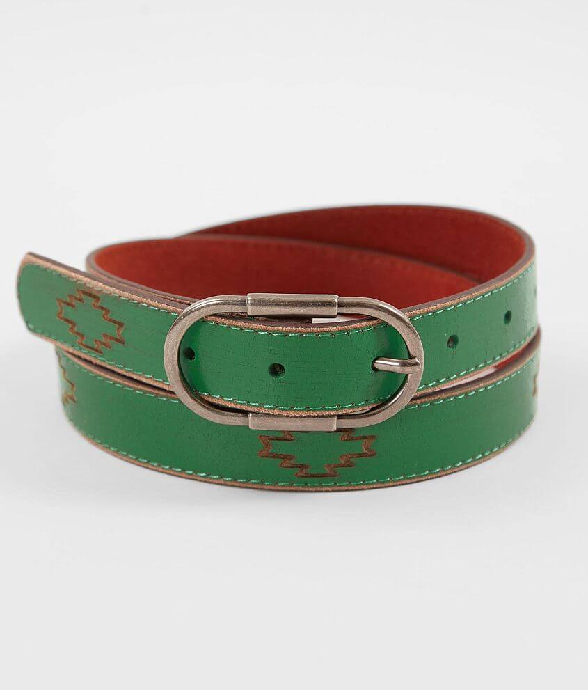 Most Wanted Turquoise Patterned Leather Belt front view