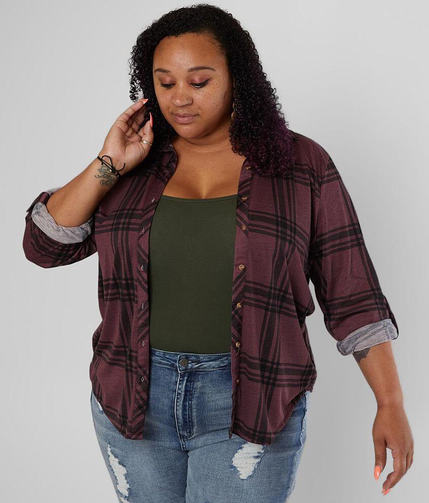 Daytrip Plaid Knit Shirt - Plus Size Only front view