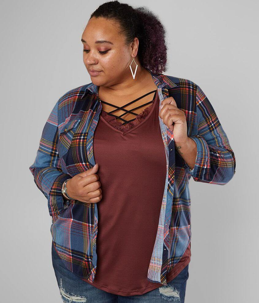 Daytrip Plaid Knit Shirt - Plus Size Only front view