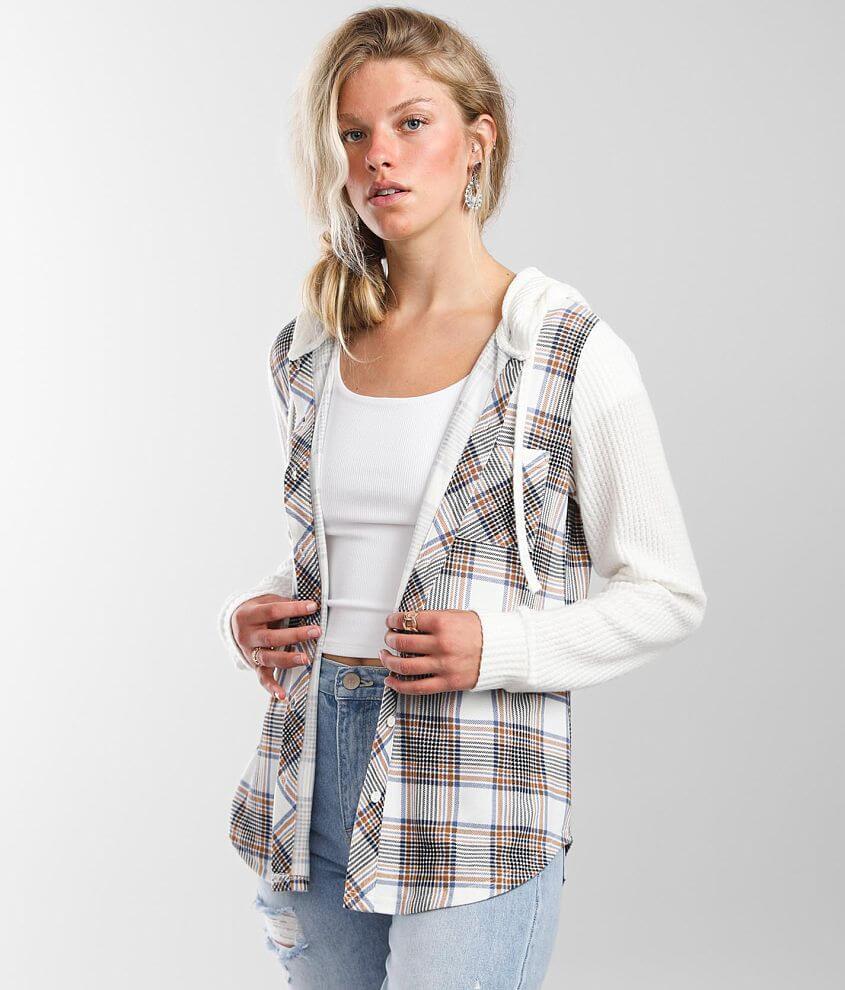 Daytrip Hooded Plaid Shirt - Women's Shirts/Blouses in Blue Cream | Buckle