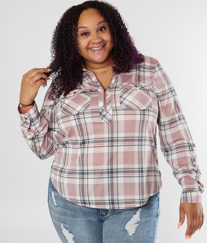 Daytrip Knit Plaid Top - Plus Size Only front view