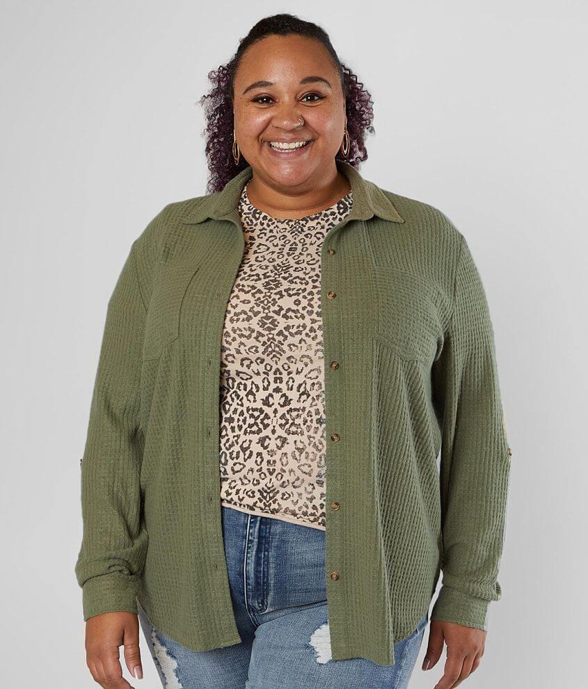 Daytrip Brushed Waffle Knit Top - Plus Size Only front view