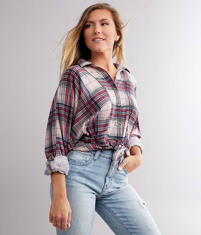 Daytrip Flannel Front Tie Shirt - Women's Shirts/Blouses in Pink Multi | Buckle