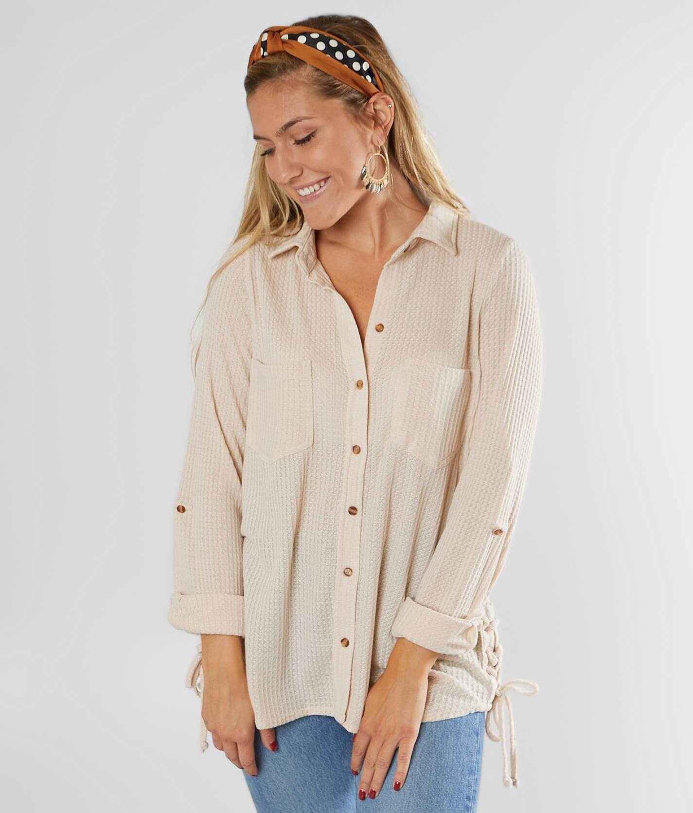 18+ Womens Knit Button Down Shirt