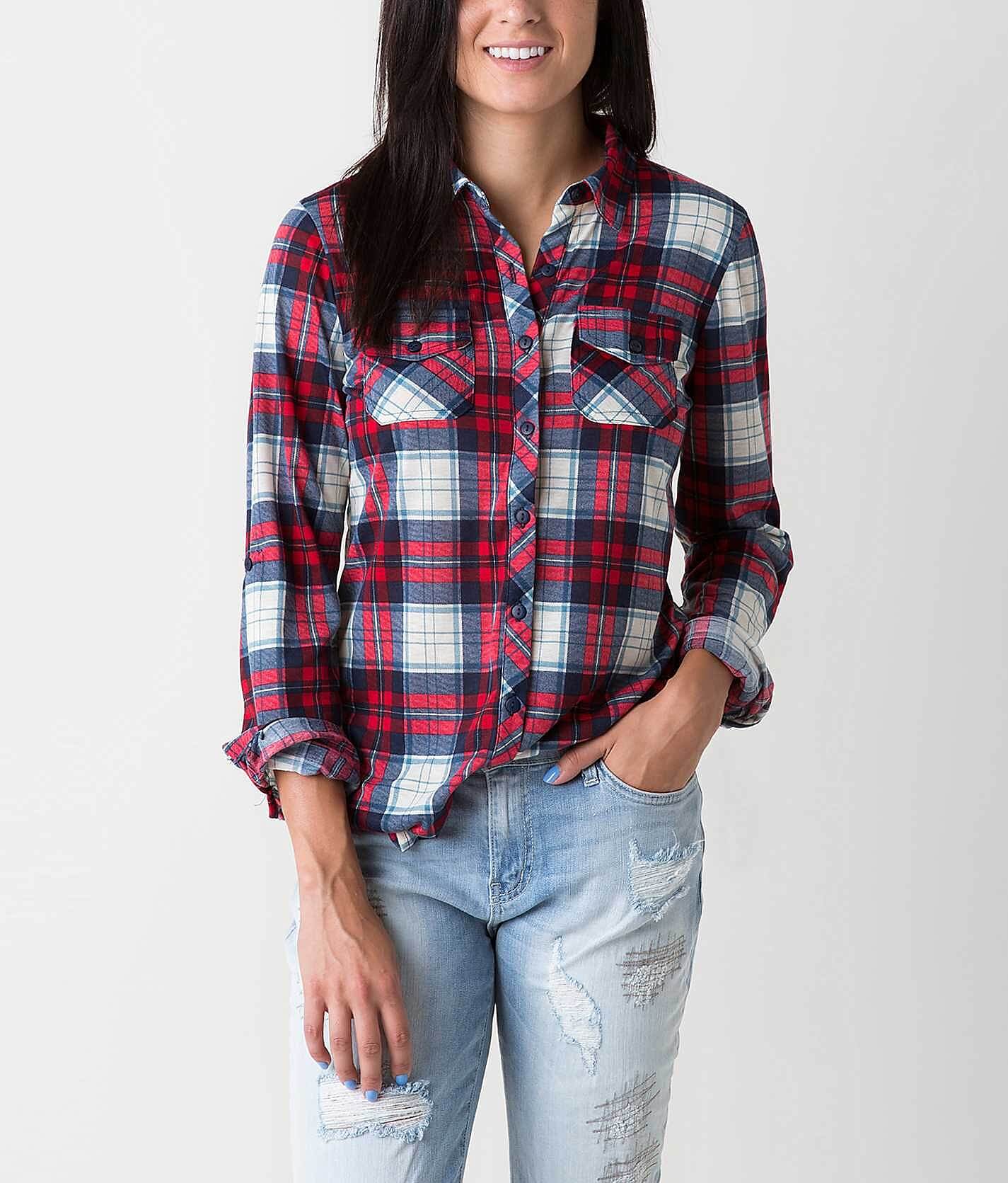 red and navy flannel shirt womens