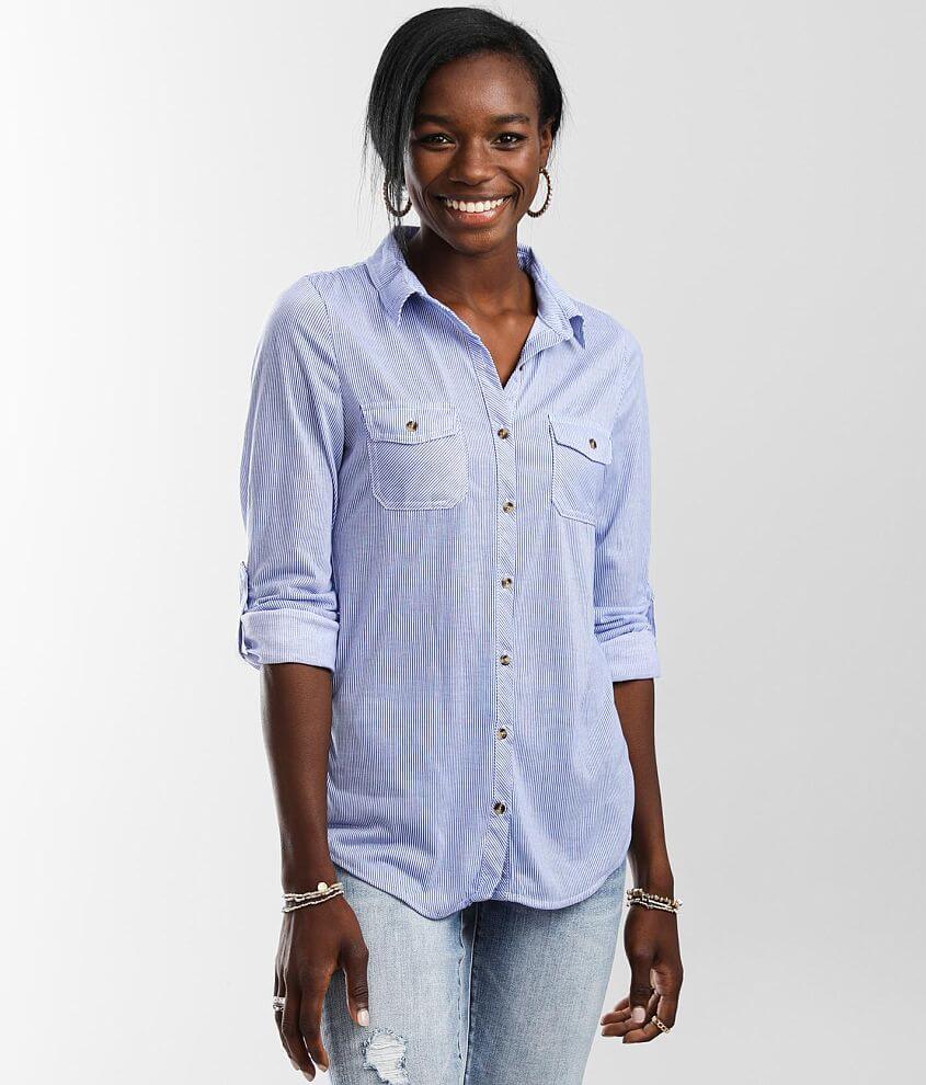 Passport Striped Knit Shirt - Women's Shirts/Blouses in Blue White