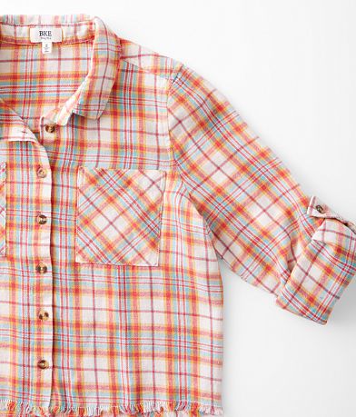 BKE Girls - Frayed Flannel Shirt misc detail 1 view