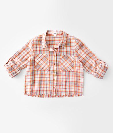 BKE Girls - Frayed Flannel Shirt front view