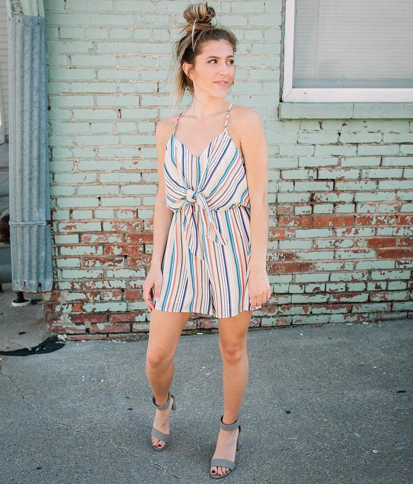 Mustard Seed Striped Front Tie Romper front view