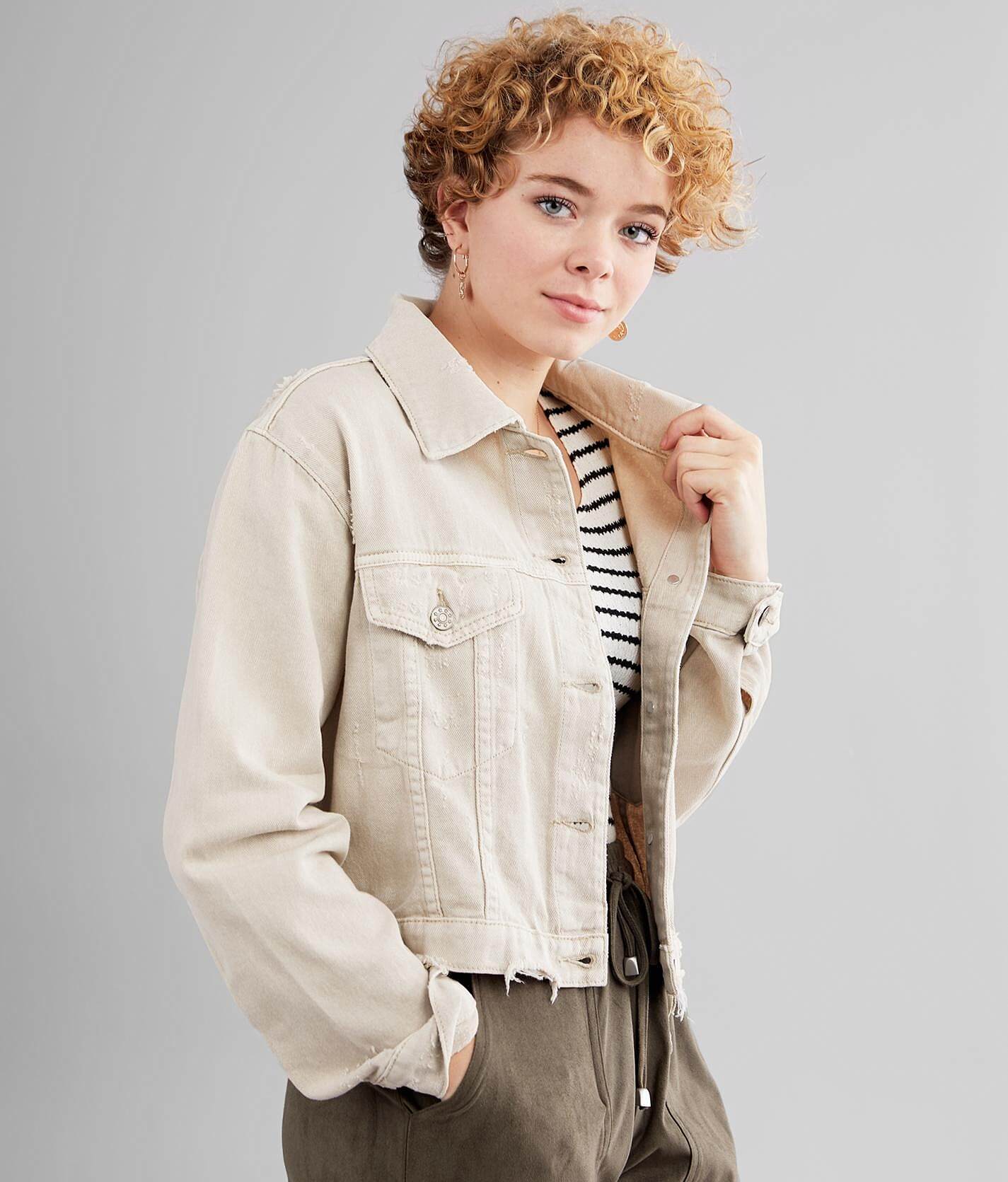 mustard cropped denim jacket