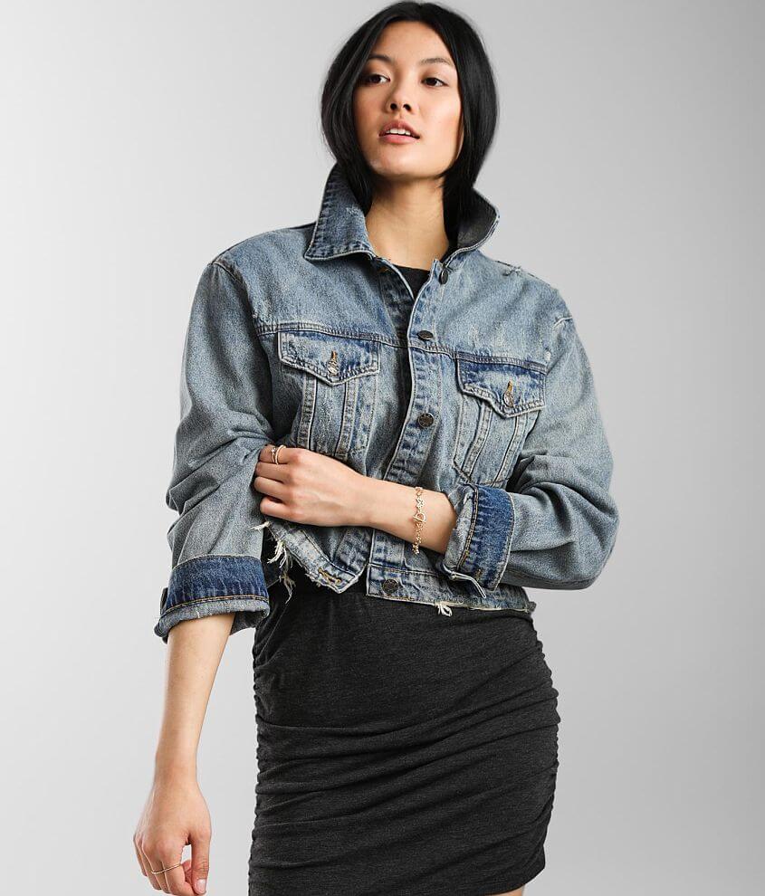 Cropped mustard best sale denim jacket