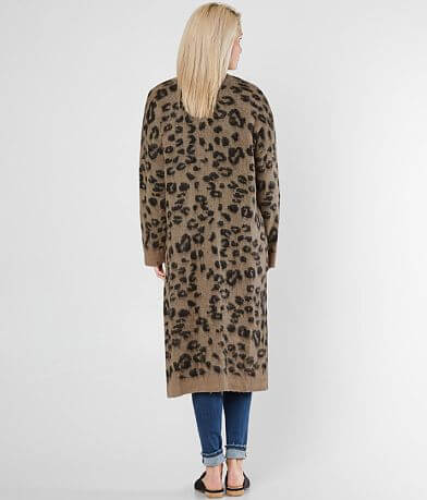 Mustard Seed Leopard Duster Cardigan Sweater back view