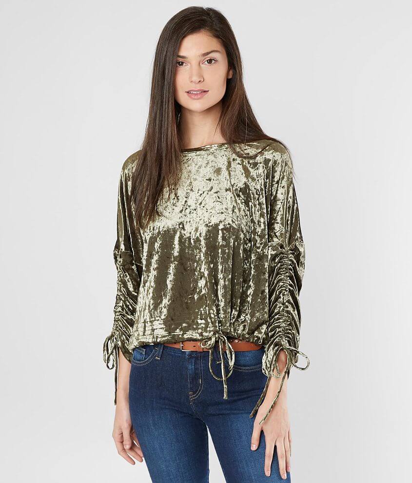 Mustard Seed Crushed Velvet Cropped Top front view