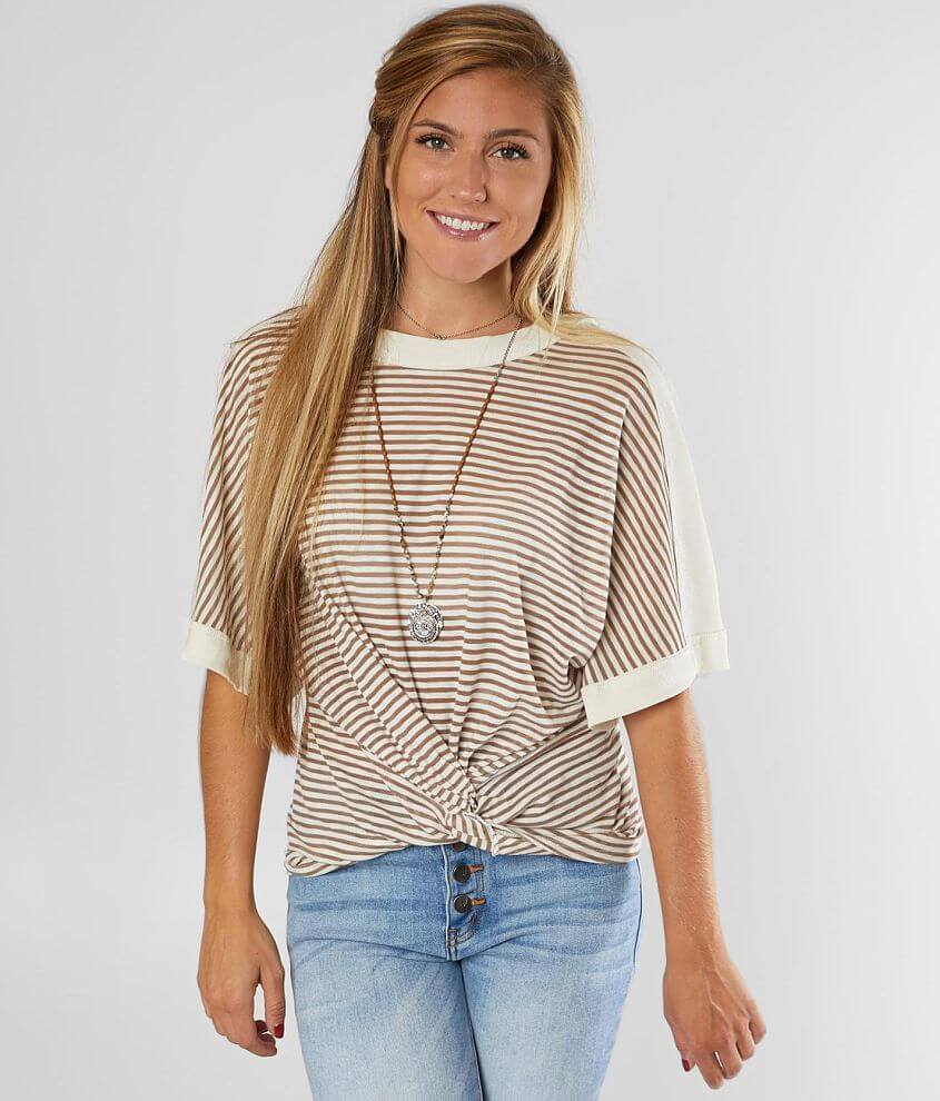 Mustard Seed Striped Semi-Sheer Top front view