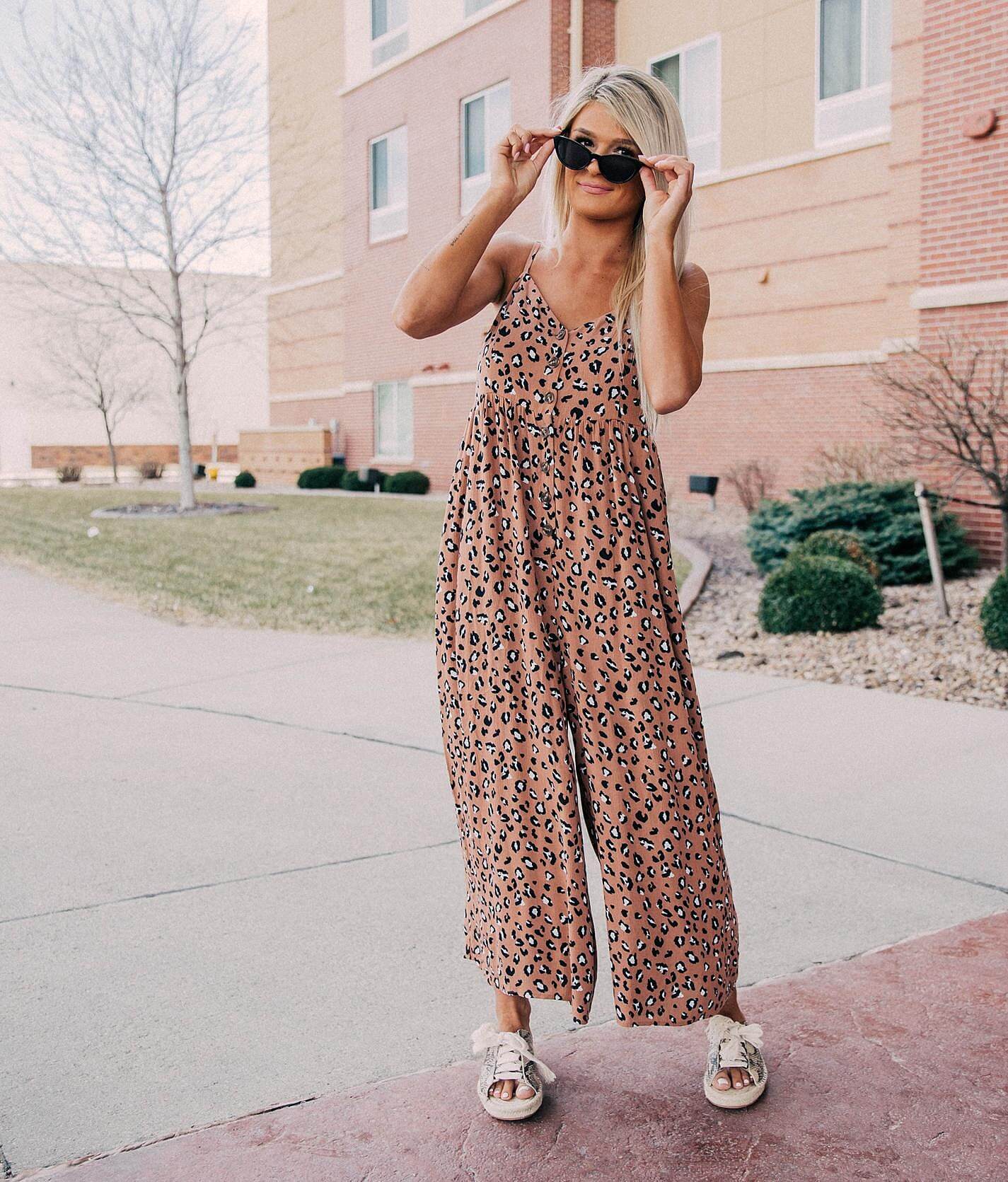 animal print wide leg jumpsuit