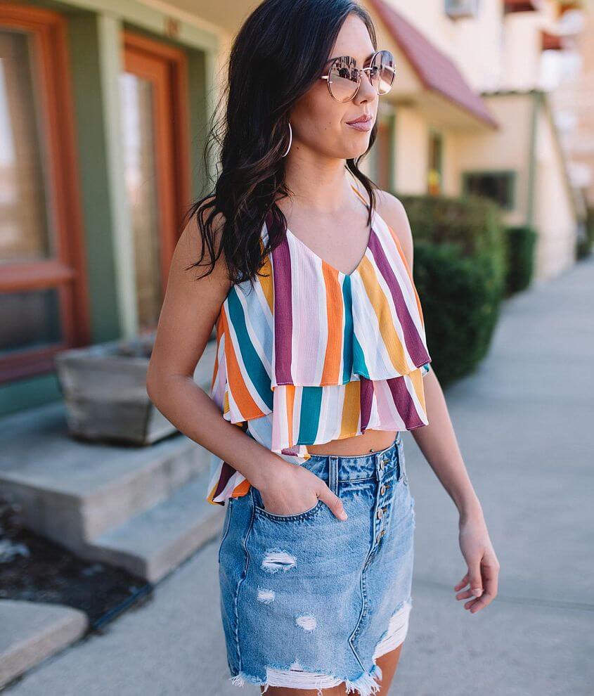 Mustard Seed Cropped Halter Tank Top front view