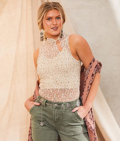 Gimmicks Floral Lace Cropped Tank Top front view