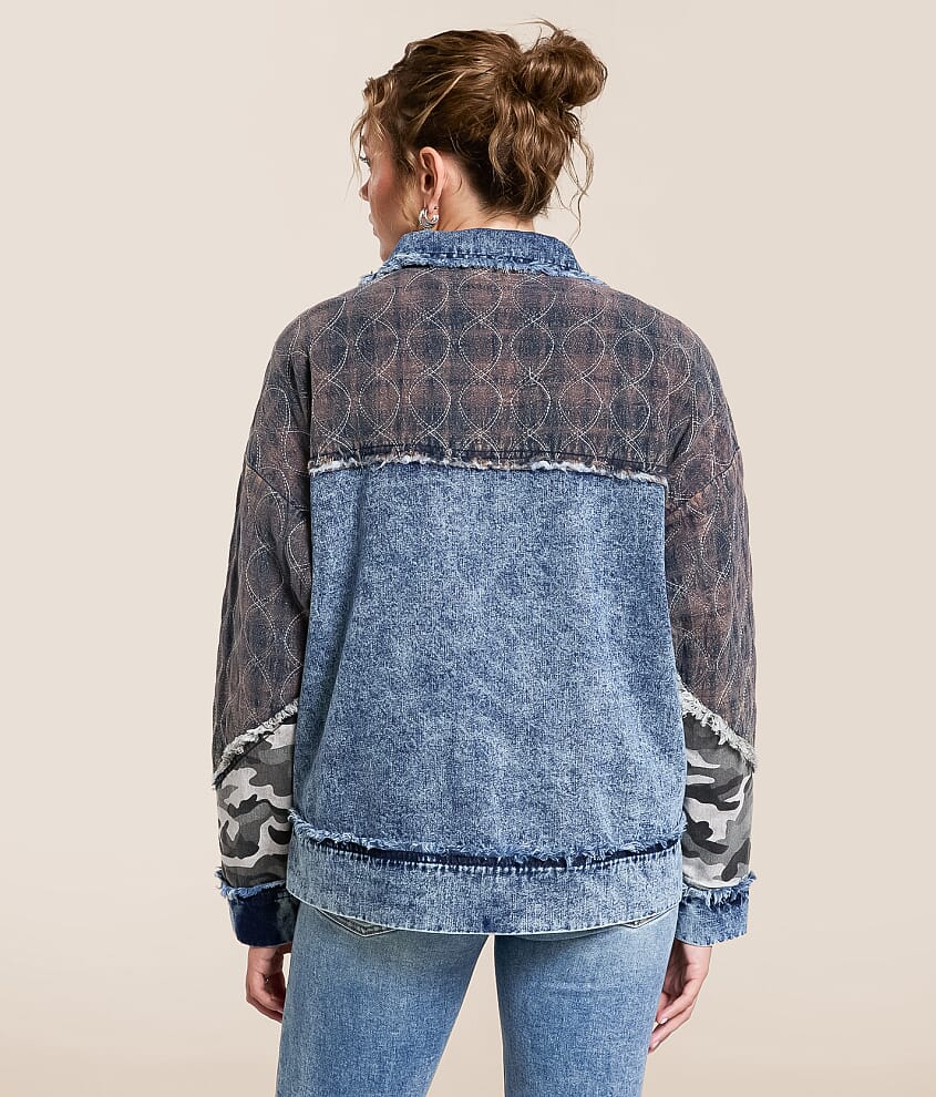 Pieced Camo Frayed Jacket