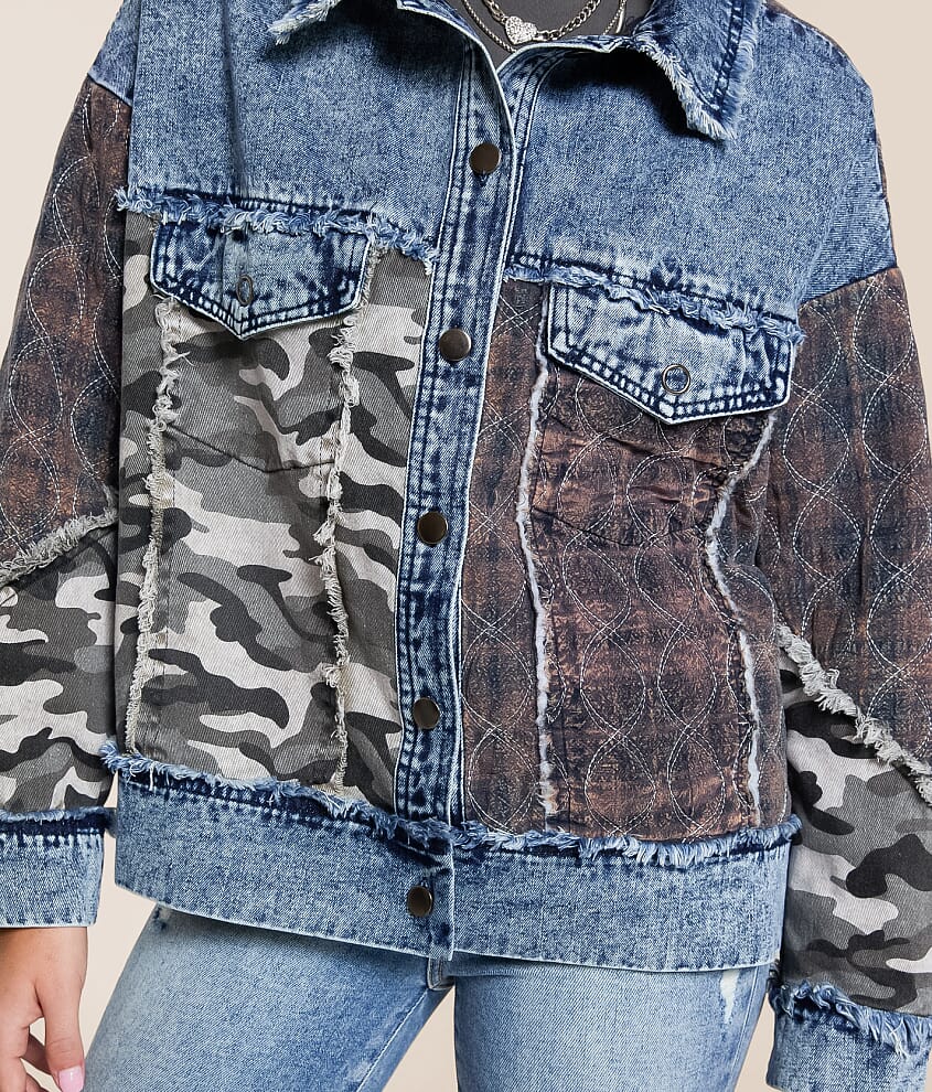 Pieced Camo Frayed Jacket