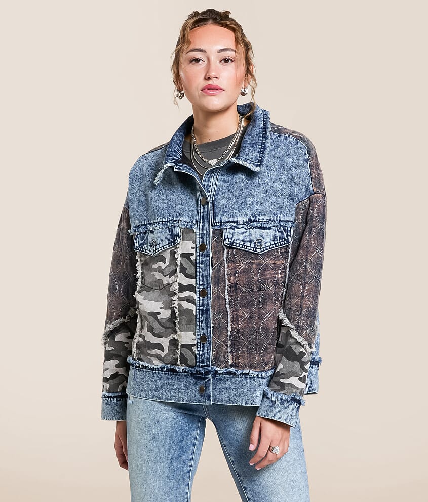 Pieced Camo Frayed Jacket