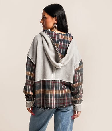 Pieced Plaid Hooded Shacket thumbnail 3