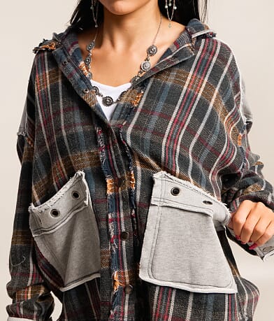Pieced Plaid Hooded Shacket thumbnail 4