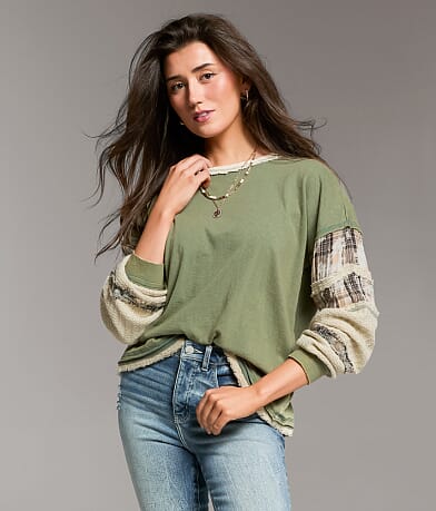 BKE Raw Edge Washed Top front view