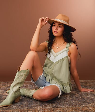 Gimmicks Ruffled Eyelet Trim Tank Top front view