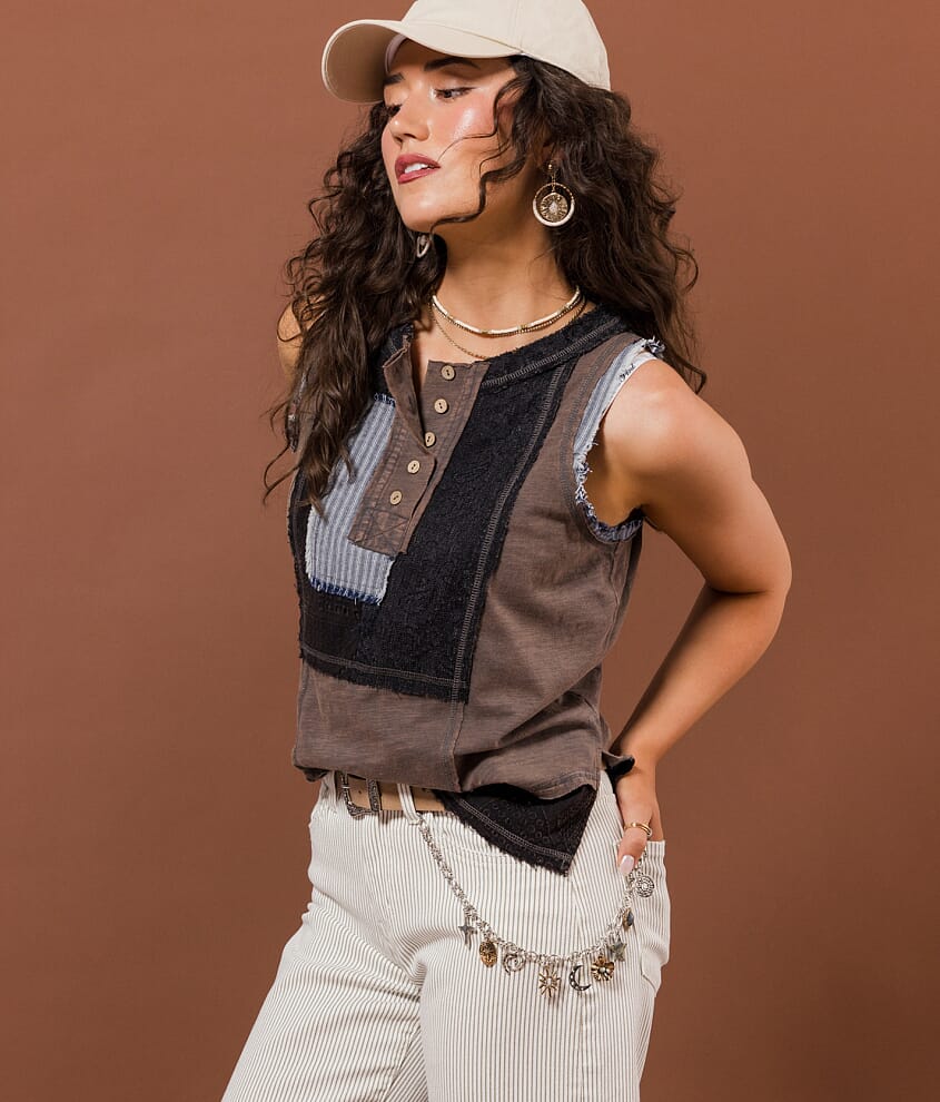 Pieced Henley Tank Top