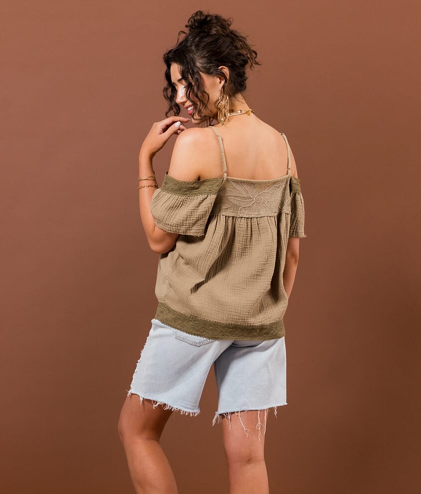 Embroidered Cold Shoulder Top - thumbnail 3